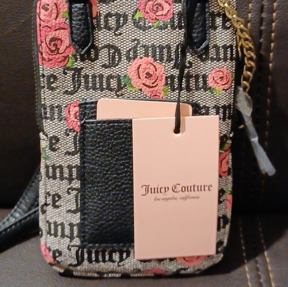 JUICY COUTURE CELLIE PINK BLOOM BLACK FORGET ME NOT CROSSBODY ID BAG - Picture 10 of 11
